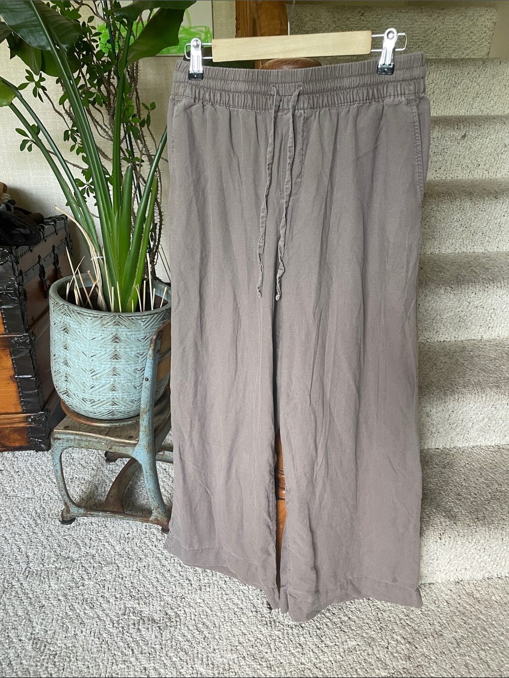 a new day Linen Drawstring Wide-Leg Pants in Taupe Brown